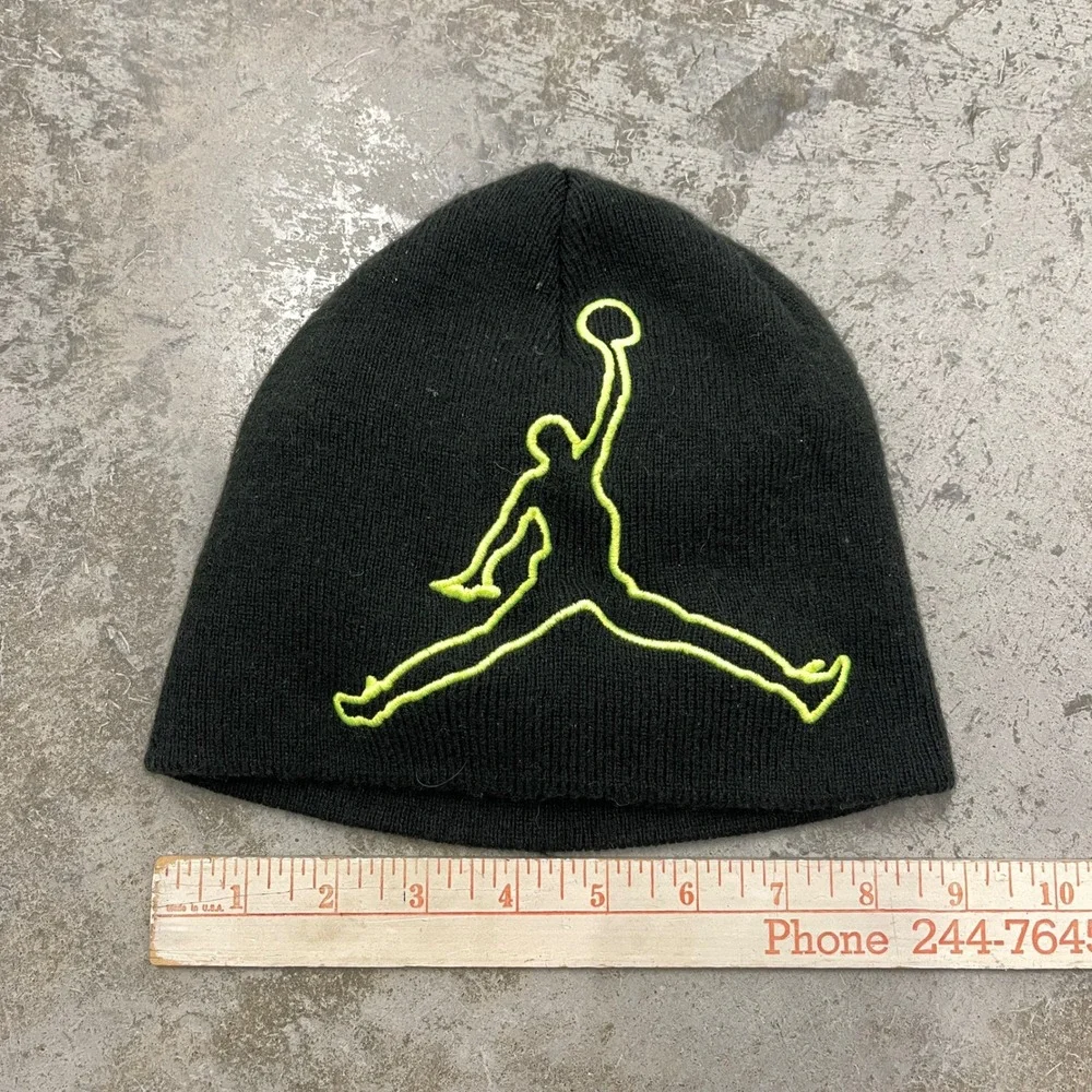 Jordan Youth Beanie Black Neon Yellow Jumpman Logo Knit Hat 1554-982-316